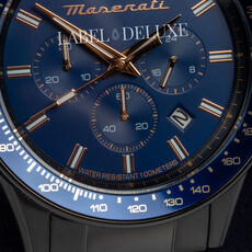 Maserati Maserati R8873640001 Sfida chronograaf watch (gunmetal/blauw-rosé goud) 44mm  heren horloge
