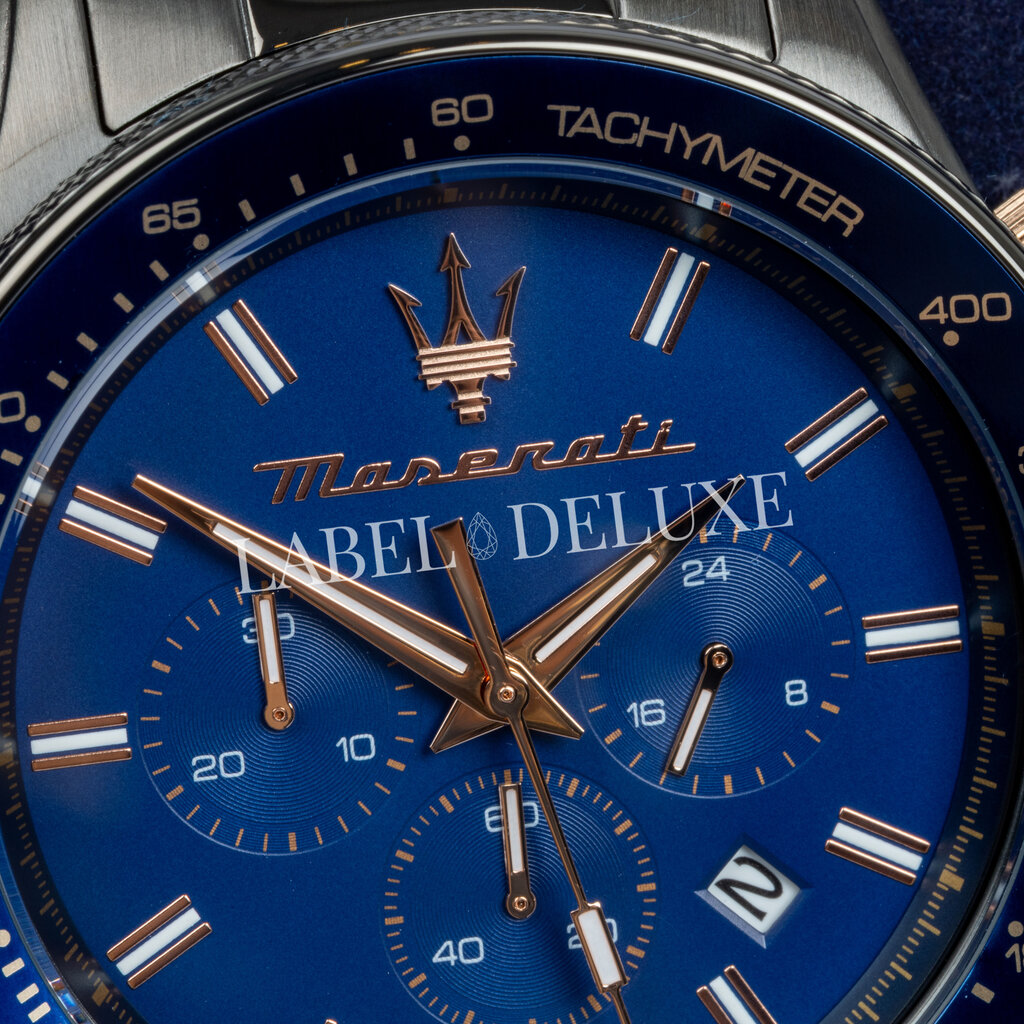 Maserati Maserati R8873640001 Sfida chronograaf watch (gunmetal/blauw-rosé goud) 44mm  heren horloge