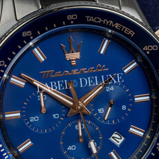 Maserati Maserati R8873640001 Sfida chronograaf watch (gunmetal/blauw-rosé goud) 44mm  heren horloge