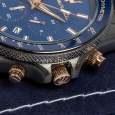 Maserati Maserati R8873640001 Sfida chronograaf watch (gunmetal/blauw-rosé goud) 44mm  heren horloge