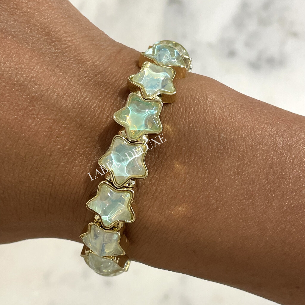 Label Deluxe Bijoux Label Deluxe armband LDLBRA00205 Bracelet elastic star green gold 16.5 CM