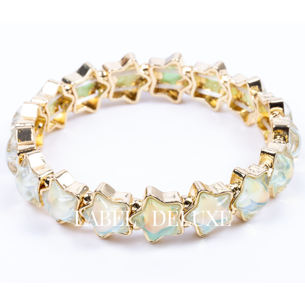 Label Deluxe Bijoux Label Deluxe armband LDLBRA00205 Bracelet elastic star green gold 16.5 CM