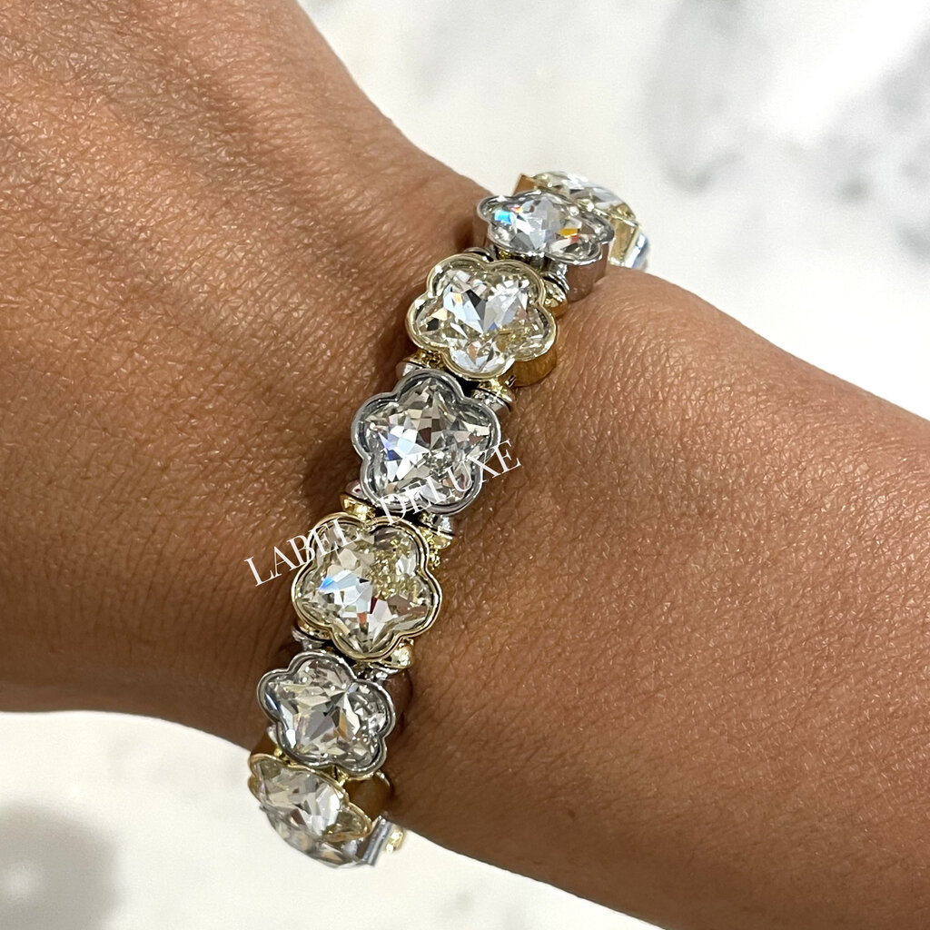 Label Deluxe Bijoux Label Deluxe armband LDLBRA00733 Bracelet elastic  round stars silver gold 16 CM