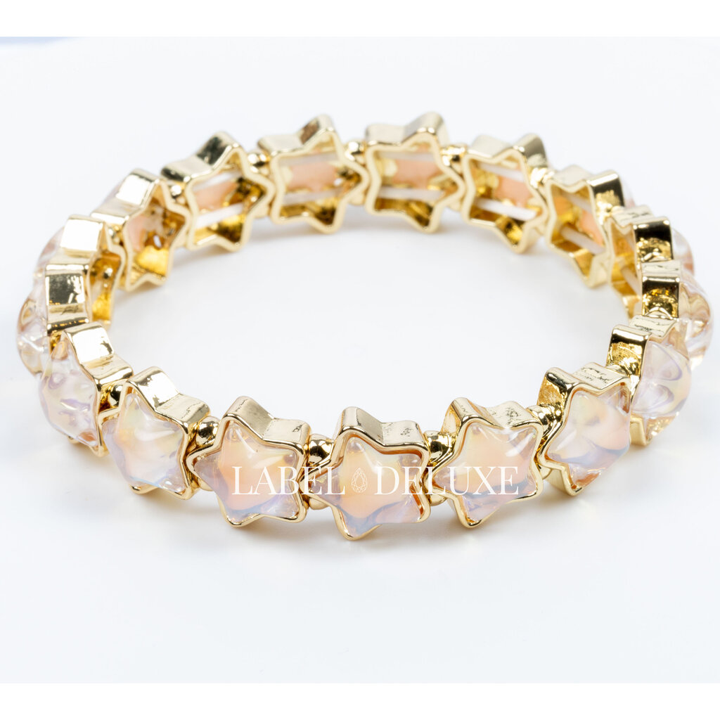 Label Deluxe Bijoux Label Deluxe armband LDLBRA00795 Bracelet elastic stars pink gold 16.5 CM