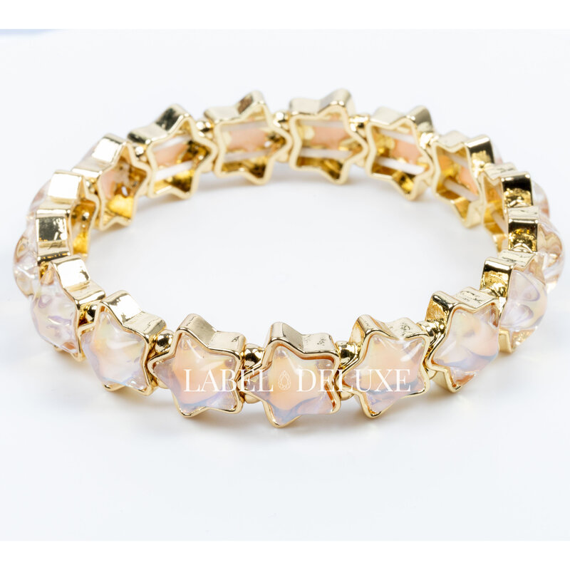 Label Deluxe Bijoux Label Deluxe armband LDLBRA00795 Bracelet elastic stars pink gold 16.5 CM
