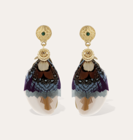Gas Bijoux Jewelry Gas Bijoux oorbellen 162160 Earrings Sao Feathers Blue creme green gold small size 5.5 CM