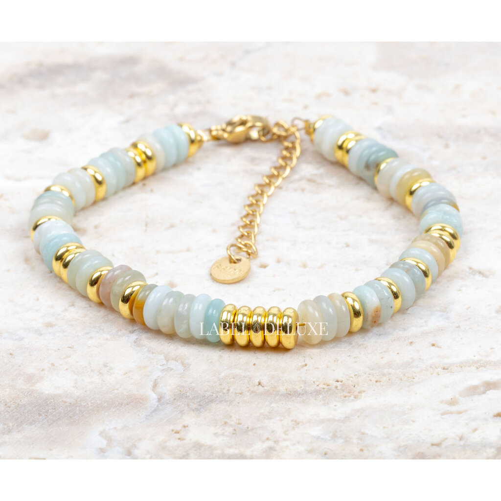 Label Deluxe Bijoux Label Deluxe armband LDLBRA000236 Bracelet Amazonite gold SS 17 + 5 CM