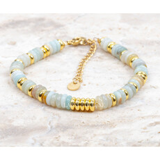 Label Deluxe Bijoux Label Deluxe armband LDLBRA000236 Bracelet Amazonite gold SS 17 + 5 CM