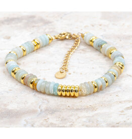 Label Deluxe Bijoux Label Deluxe armband LDLBRA000236 Bracelet Amazonite gold SS 17 + 5 CM