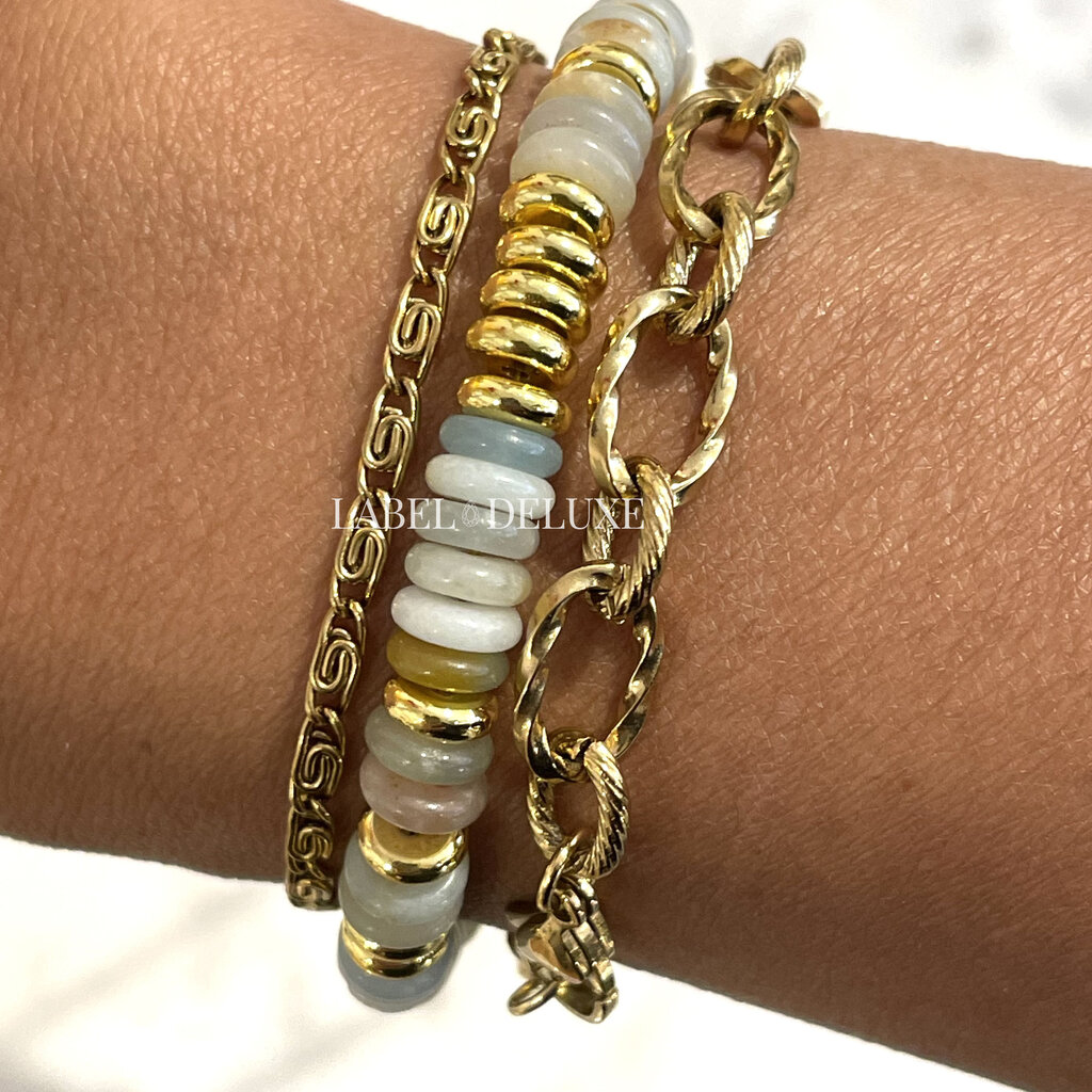 Label Deluxe Bijoux Label Deluxe armband LDLBRA000236 Bracelet Amazonite gold SS 17 + 5 CM