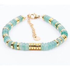 Label Deluxe Bijoux Label Deluxe armband LDLBRA000235 Bracelet Green Aventurine gold SS 17 + 5 CM