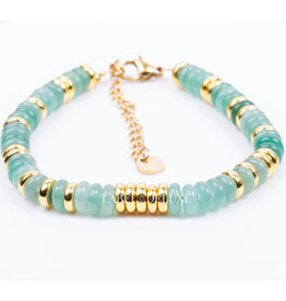 Label Deluxe Bijoux Label Deluxe armband LDLBRA000235 Bracelet Green Aventurine gold SS 17 + 5 CM