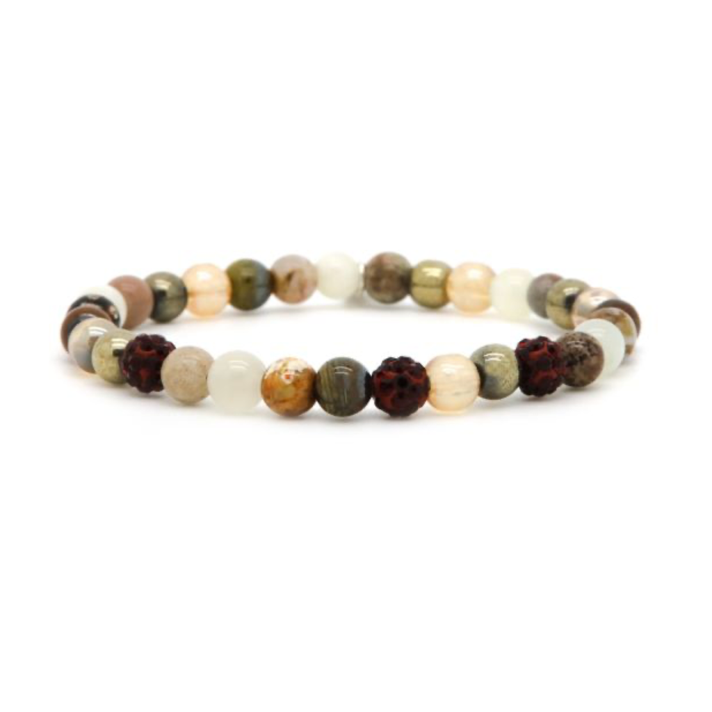 Karma Jewelry Karma Jewelry Armband 80028EL Bracelet Spriral Chasing leaves XS elastic red crystal 6 MM
