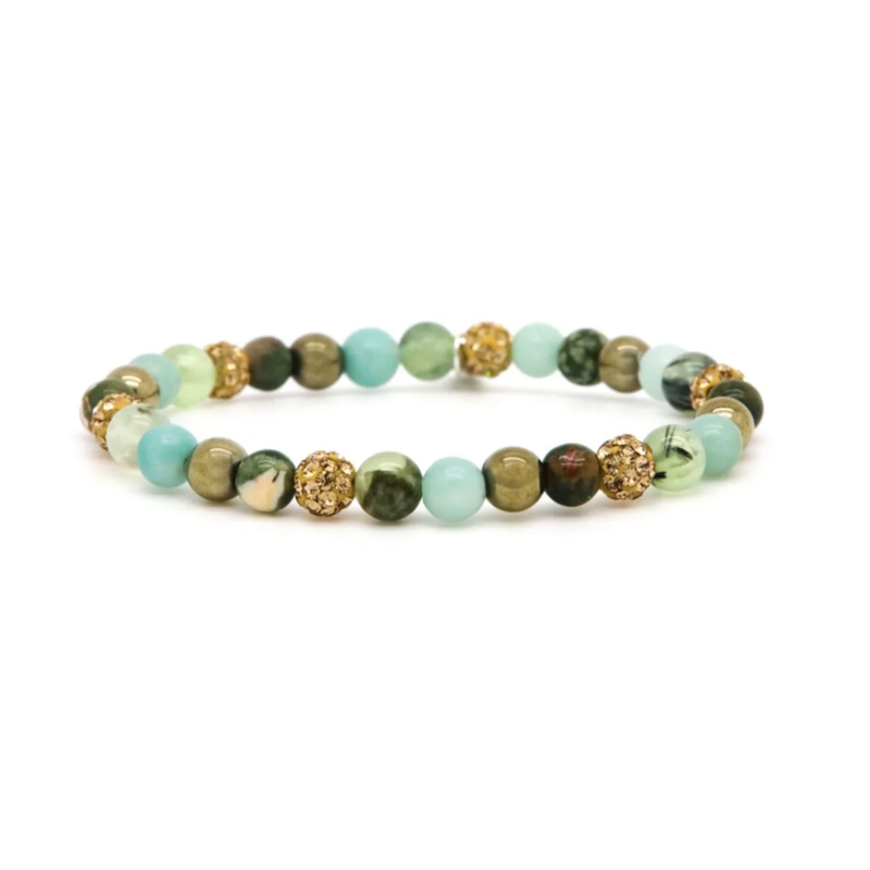 Karma Jewelry Karma Jewelry Armband 80145EL Bracelet Spriral Willow XS elastic gold green crystal 6 MM