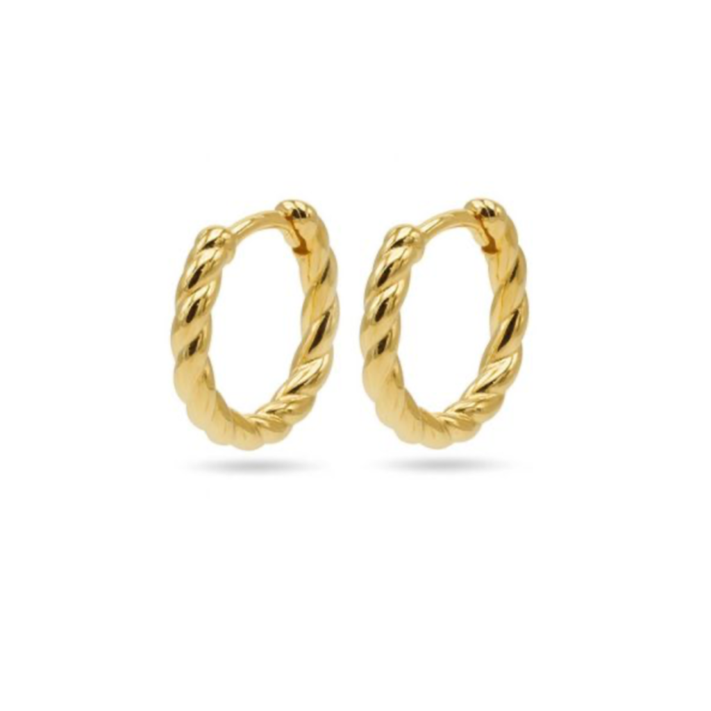 Karma Jewelry Karma Jewelry oorbellen M3147GP hinged plain hoops Twister 925 Silver 14K gold plated 12 mm