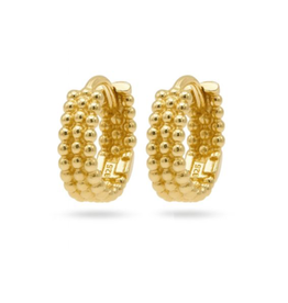 Karma Jewelry Karma Jewelry oorbellen M3148GP hinged plain hoops Dots row 925 Silver 14K gold plated 12 mm