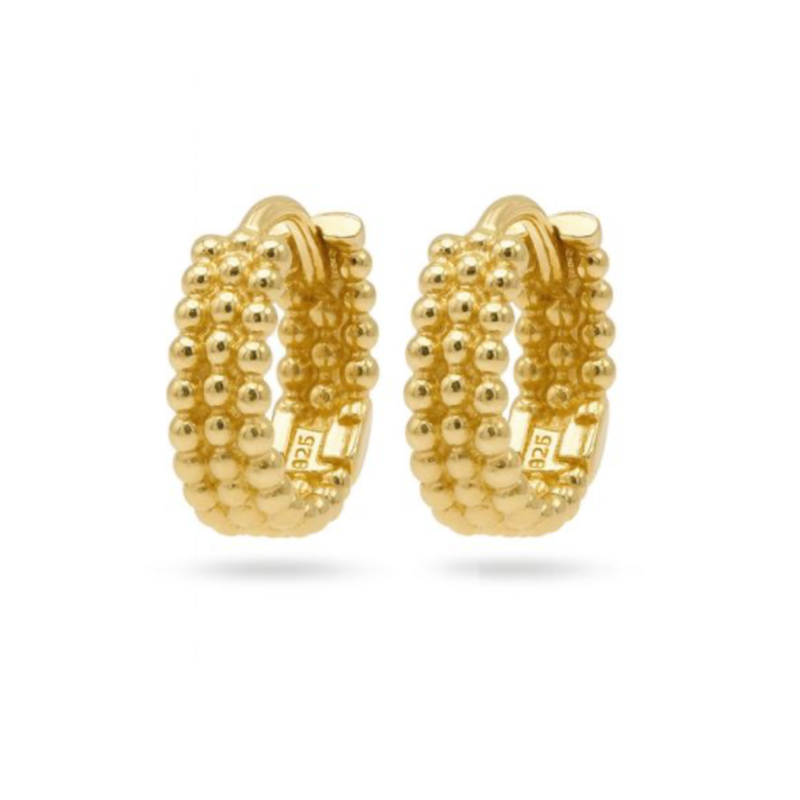 Karma Jewelry Karma Jewelry oorbellen M3148GP hinged plain hoops Dots row 925 Silver 14K gold plated 12 mm