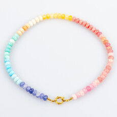 Label Deluxe Bijoux Label Deluxe ketting LDLKE00065 Necklace Mika rainbow darkpink purple blue gold 46 CM