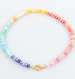 Label Deluxe Bijoux Label Deluxe ketting LDLKE00065 Necklace Mika rainbow darkpink purple blue gold 46 CM