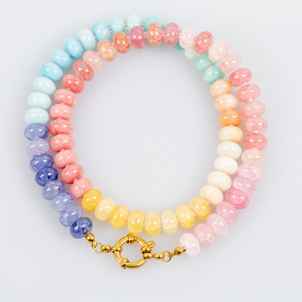 Label Deluxe Bijoux Label Deluxe ketting LDLKE00065 Necklace Mika rainbow darkpink purple blue gold 46 CM