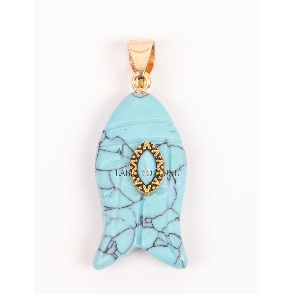 Label Deluxe Bijoux Label Deluxe hanger LDLHA00644 Pendant Fish turquoise gold 40 MM