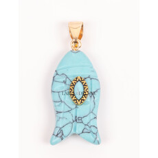 Label Deluxe Bijoux Label Deluxe hanger LDLHA00644 Pendant Fish turquoise gold 40 MM