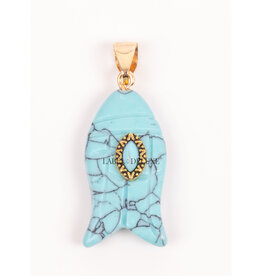 Label Deluxe Bijoux Label Deluxe hanger LDLHA00644 Pendant Fish turquoise gold 40 MM