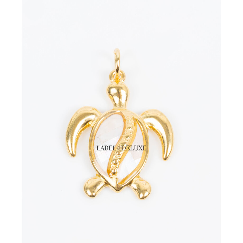 Label Deluxe Bijoux Label Deluxe hanger LDL00871 Pendant Medaillon MOP white turtle gold 3 CM