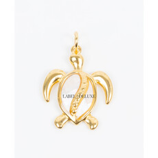Label Deluxe Bijoux Label Deluxe hanger LDL00871 Pendant Medaillon MOP white turtle gold 3 CM