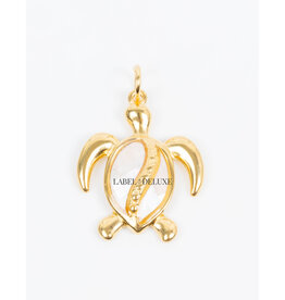 Label Deluxe Bijoux Label Deluxe hanger LDL00871 Pendant Medaillon MOP white turtle gold 3 CM