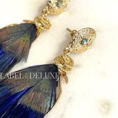 Gas Bijoux Jewelry Gas Bijoux oorbellen 162160 Earrings Sao Feathers blue black pauw gold small size 7 CM