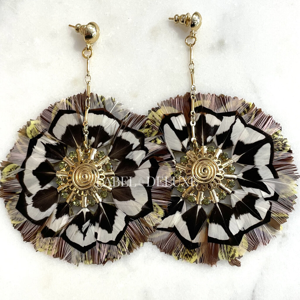 Gas Bijoux Jewelry Gas Bijoux oorbellen 377108 Earrings Icone Sun Beige green brown gold 9 CM