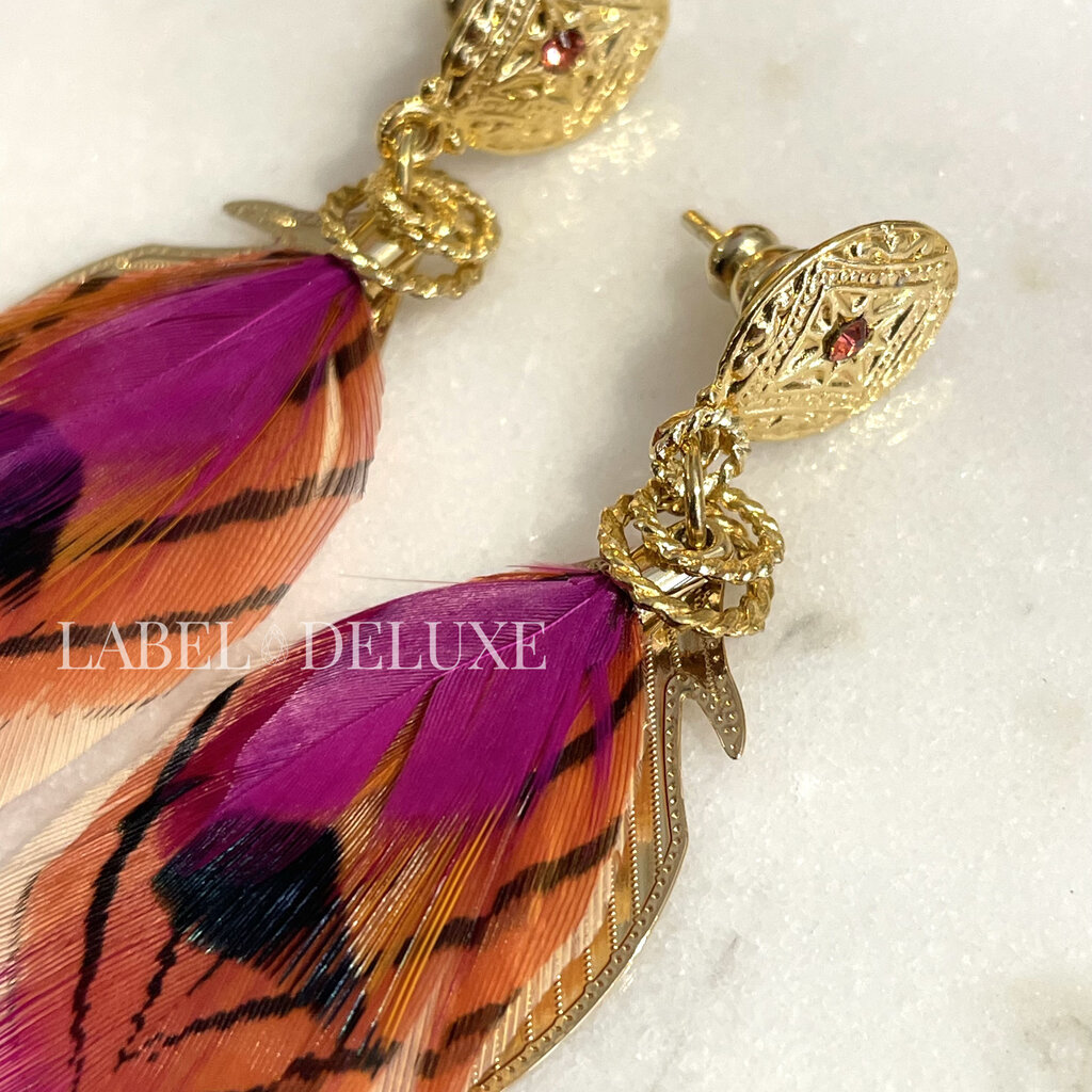 Gas Bijoux Jewelry Gas Bijoux oorbellen 162160 Sao feather earrings small size pink red orange gold 7 CM