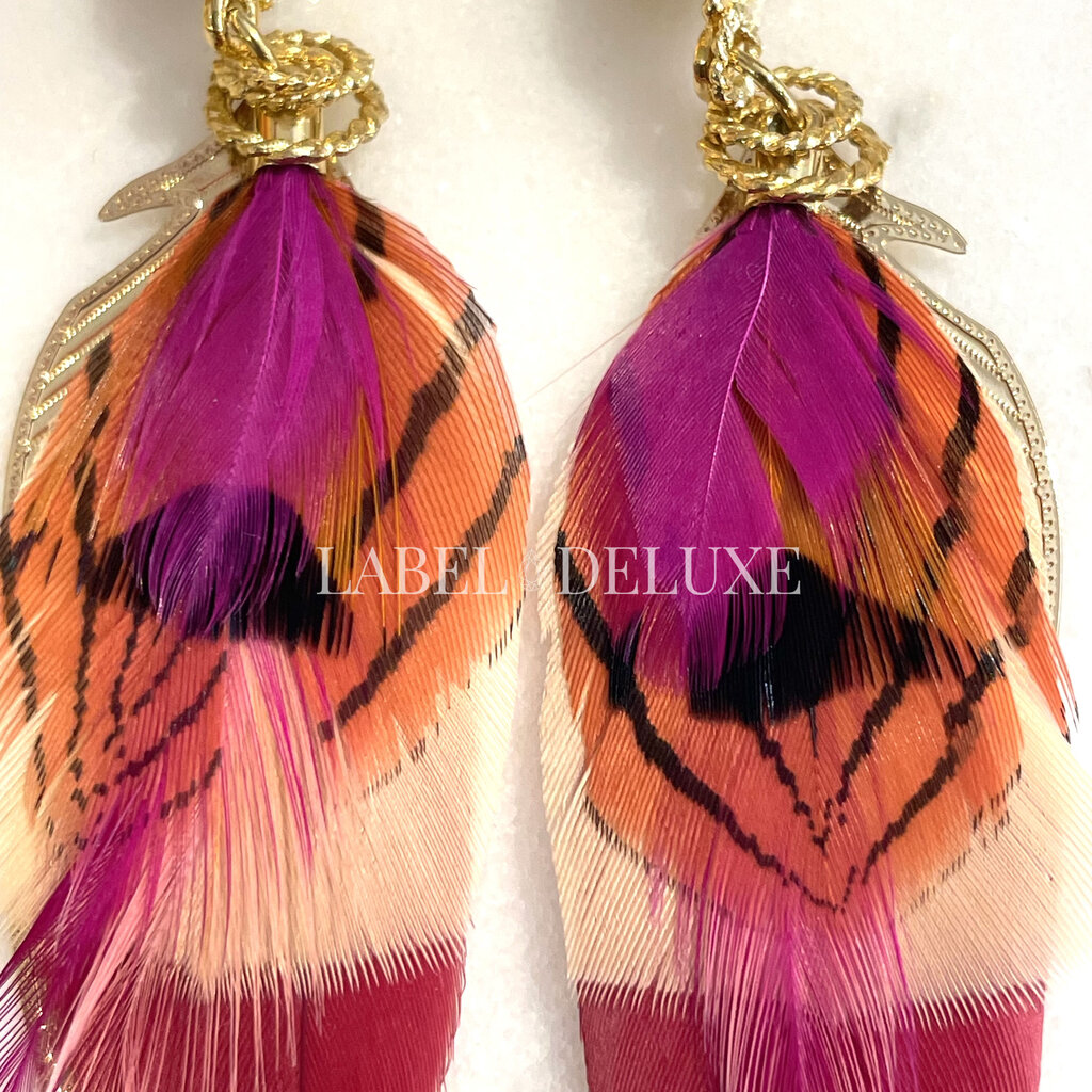Gas Bijoux Jewelry Gas Bijoux oorbellen 162160 Sao feather earrings small size pink red orange gold 7 CM