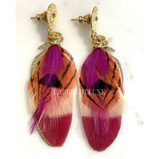 Gas Bijoux Jewelry Gas Bijoux oorbellen 162160 Sao feather earrings small size pink red orange gold 7 CM