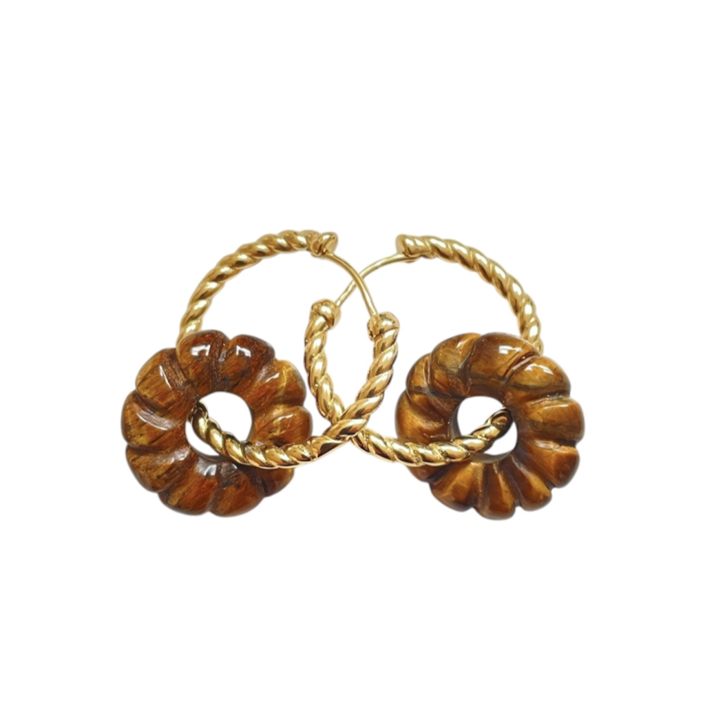 Bauer Basics Bauer Basics oorbel hangers half edelsteen gedraaid rond tiger oog 2 CM