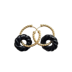 Bauer Basics Bauer Basics oorbel hangers half edelsteen gedraaid zwart 2 CM