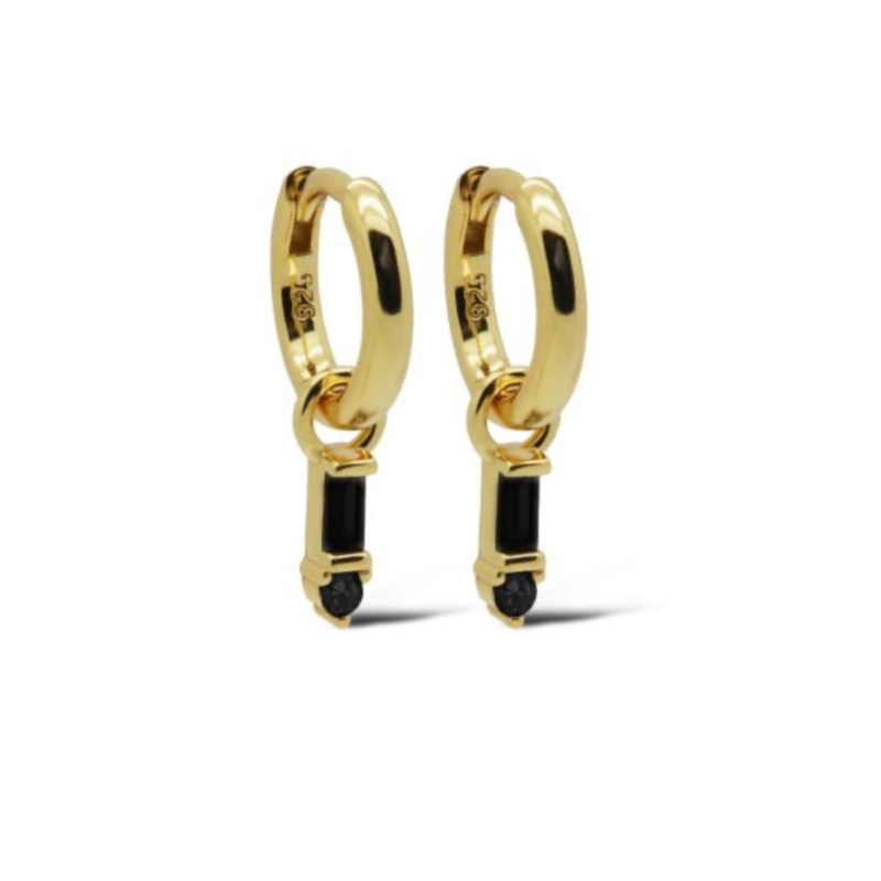 Karma Jewelry Karma Jewelry oorbellen A147GP_BL Earrings hoops Emmy black 925 silver gold plated 22 MM