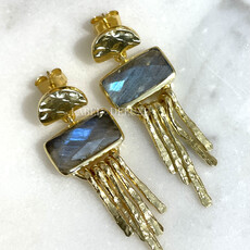 Label Deluxe Collection Label Deluxe C oorbellen LDLGOlab18k Earrings Labradoriet 925 silver 18K gold plated 4 CM