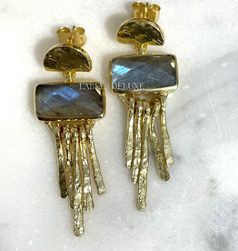 Label Deluxe Collection Label Deluxe C oorbellen LDLGOlab18k Earrings Labradoriet 925 silver 18K gold plated 4 CM