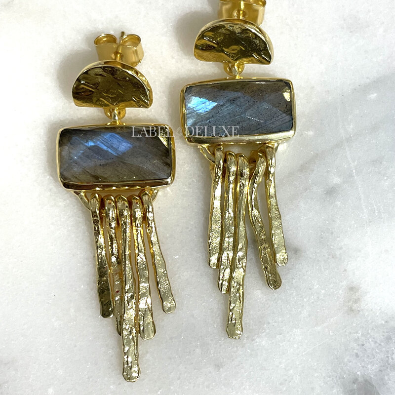 Label Deluxe Collection Label Deluxe C oorbellen LDLGOlab18k Earrings Labradoriet 925 silver 18K gold plated 4 CM