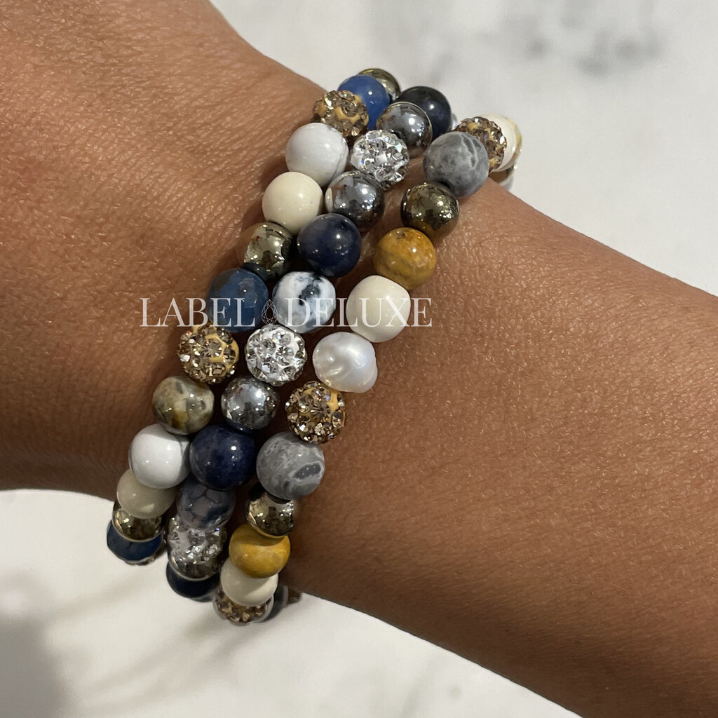 Karma Jewelry Karma Jewelry Armband 80153EL Bracelet Spriral Azure XS elastic beads white crystal 6 MM