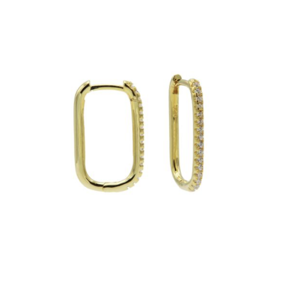 Karma Jewelry Karma oorbellen M3178GP Plain Square zirconia earrings 925 silver gold plated 20 mm