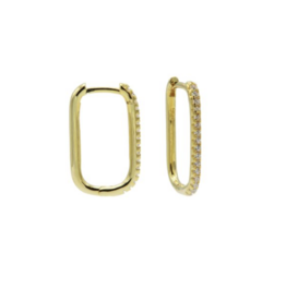 Karma Jewelry Karma oorbellen M3178GP Plain Square zirconia earrings 925 silver gold plated 20 mm