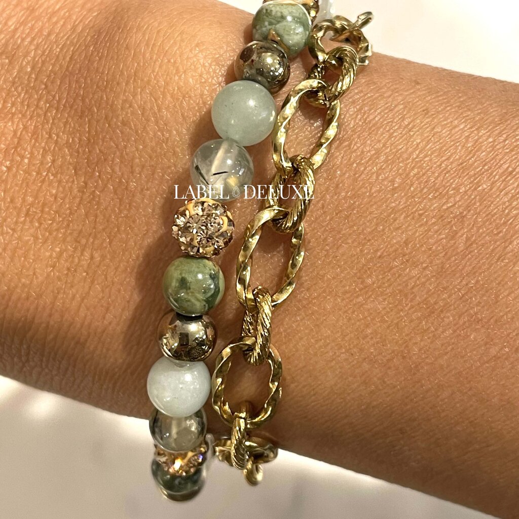 Karma Jewelry Karma Jewelry Armband 80145EL Bracelet Spriral Willow XS elastic gold green crystal 6 MM