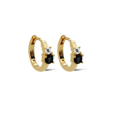 Karma Jewelry Karma Jewelry oorbellen  H214GP_B Plain hinged hoops the black double - 925 sterling silver - 14 k goldpated - 12 MM