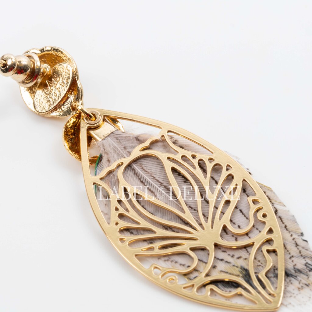 Gas Bijoux Jewelry Gas Bijoux oorbellen 306929 Earrings Sao Feathers green purple orange gold small size 7 CM