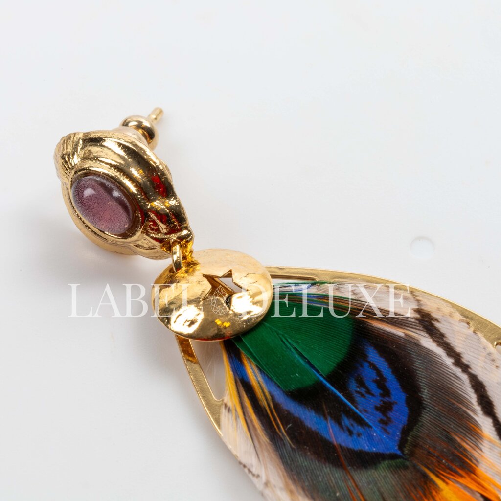 Gas Bijoux Jewelry Gas Bijoux oorbellen 306929 Earrings Sao Feathers green purple orange gold small size 7 CM