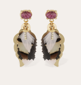 Gas Bijoux Jewelry Gas Bijoux oorbellen 244876 Earrings Sao Feathers red light pink brown gold small size 4.5 CM