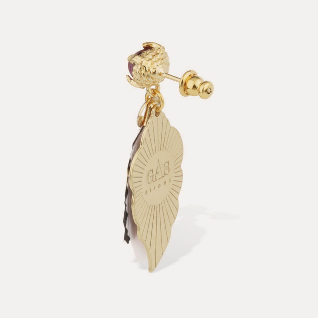 Gas Bijoux Jewelry Gas Bijoux oorbellen 244876 Earrings Sao Feathers red light pink brown gold small size 4.5 CM